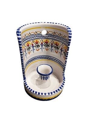 Vintage Spain Ceramica De La Cal Hand Painted Ceramic Wall Candle Sconce Toledo